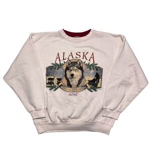 Vintage Alaska Wolves Crewneck Sweatshirt Mens Large Wildlife Nature USA 90s